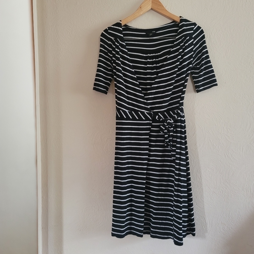 H&M, Wrapped Black and White Striped Dress, Size 4